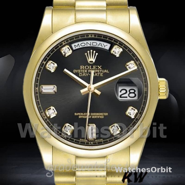 Replique Rolex Day-Date 36mm Unisex-118208-Cadran noir à diamants Noir