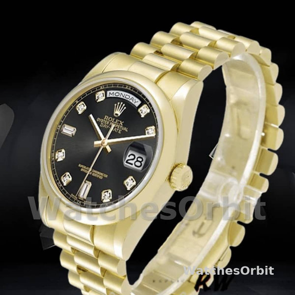 Replique Rolex Day-Date 36mm Unisex-118208-Cadran noir à diamants Noir