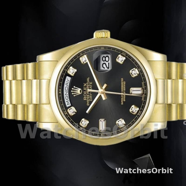 Replique Rolex Day-Date 36mm Unisex-118208-Cadran noir à diamants Noir