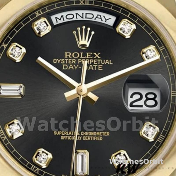Replique Rolex Day-Date 36mm Unisex-118208-Cadran noir à diamants Noir