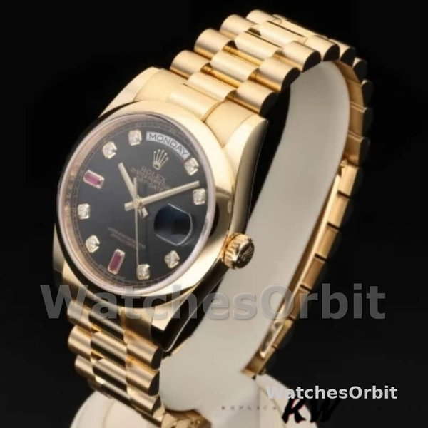 Replique Rolex Day-Date 36mm Unisex-118208-Cadran noir à diamants Noir