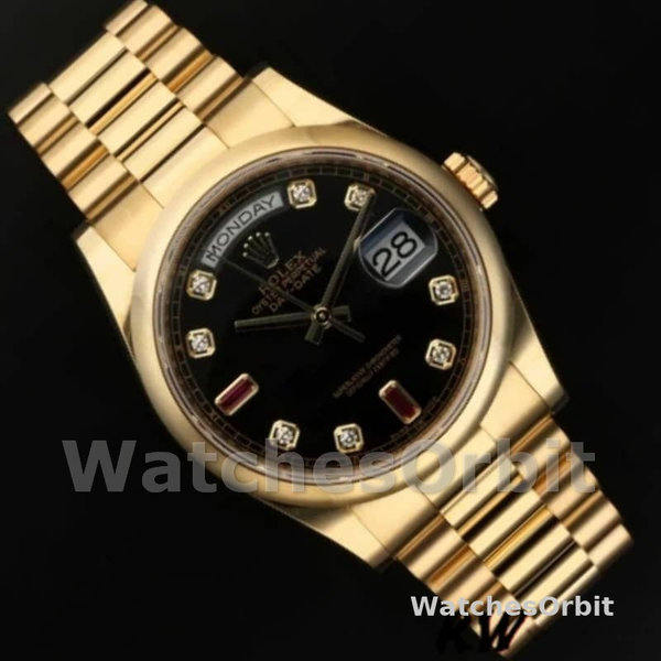 Replique Rolex Day-Date 36mm Unisex-118208-Cadran noir à diamants Noir