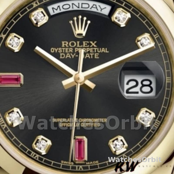 Replique Rolex Day-Date 36mm Unisex-118208-Cadran noir à diamants Noir