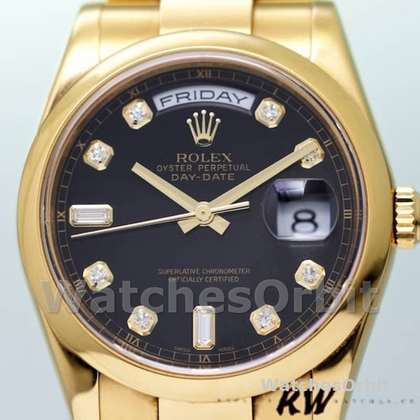 Replique Rolex Day-Date 36mm Unisex-118208-Cadran diamant noir-Or jaune Noir