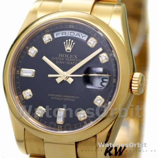 Replique Rolex Day-Date 36mm Unisex-118208-Cadran diamant noir-Or jaune Noir