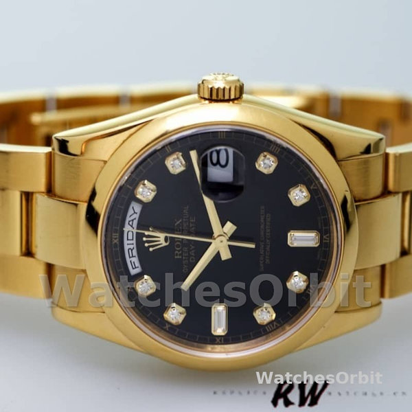 Replique Rolex Day-Date 36mm Unisex-118208-Cadran diamant noir-Or jaune Noir