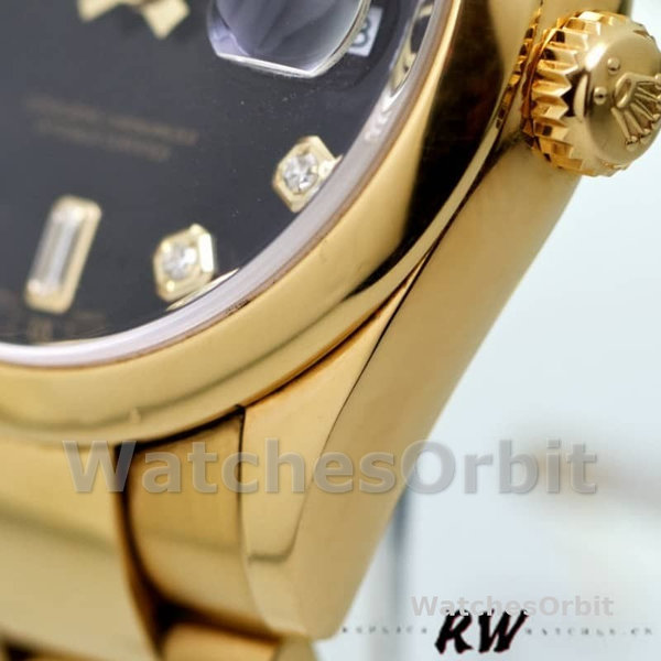 Replique Rolex Day-Date 36mm Unisex-118208-Cadran diamant noir-Or jaune Noir
