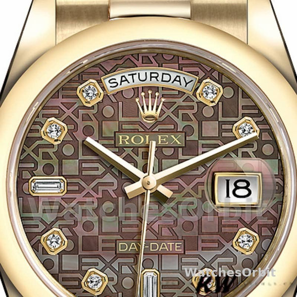 Replique Rolex Day-Date 36mm Unisex-118208-Noir MOP-Diamond Dial MOP