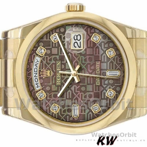 Replique Rolex Day-Date 36mm Unisex-118208-Noir MOP-Diamond Dial MOP