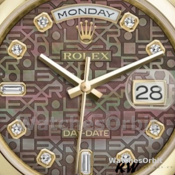 Replique Rolex Day-Date 36mm Unisex-118208-Noir Cadran Nacre-Diamant MOP