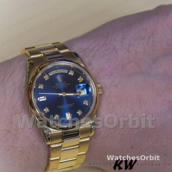 Replique Rolex Day-Date 36mm Unisex-118208-Blue Cadran Diamant Bleu