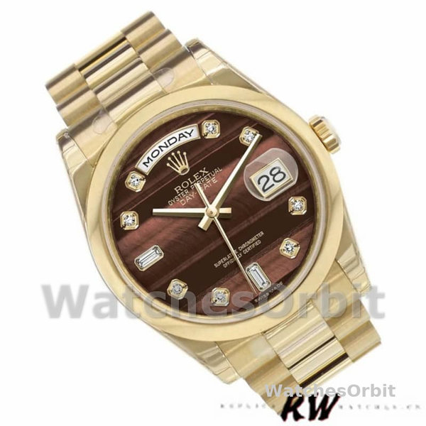 Replique Rolex Day-Date 36mm Unisex-118208-Bulls Eye-Diamonds Dial Brown unisexe