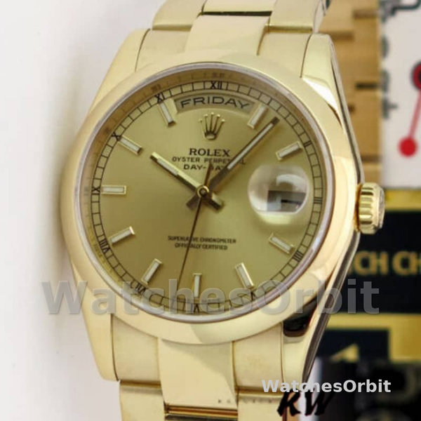 Replique Rolex Day-Date 36mm Unisex-118208-Champagne Cadran Champagne