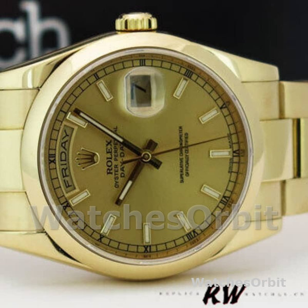 Replique Rolex Day-Date 36mm Unisex-118208-Champagne Cadran Champagne