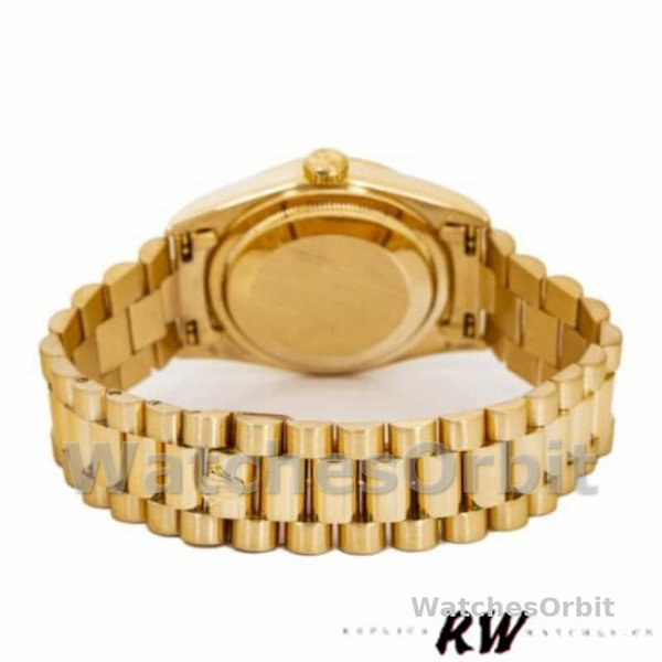 Replique Rolex Day-Date 36mm Unisex-118208-Cadran champagne-horloges en chiffres arabes-or jaune champagne