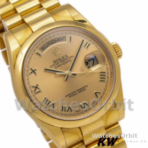 Replique Rolex Day-Date 36mm Unisex-118208-Champagne Cadran-Numéros romains Champagne