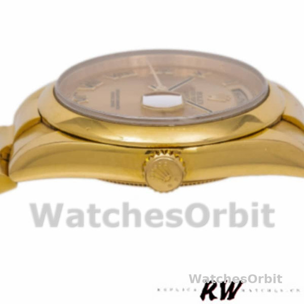 Replique Rolex Day-Date 36mm Unisex-118208-Champagne Cadran-Numéros romains Champagne