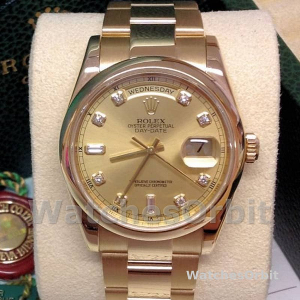Replique Rolex Day-Date 36mm Unisex-118208-Champagne Cadran diamant Champagne