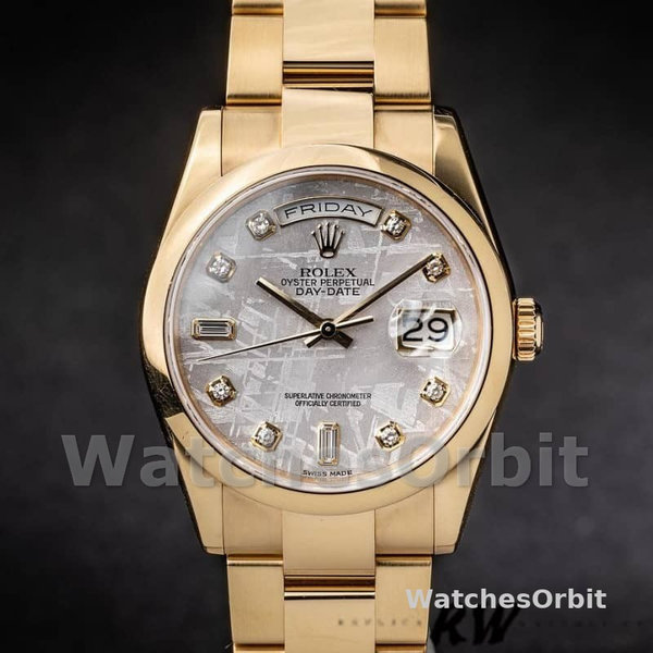 Replique Rolex Day-Date 36mm Unisex-118208-Meteorite Grey-Diamond Dial Grey