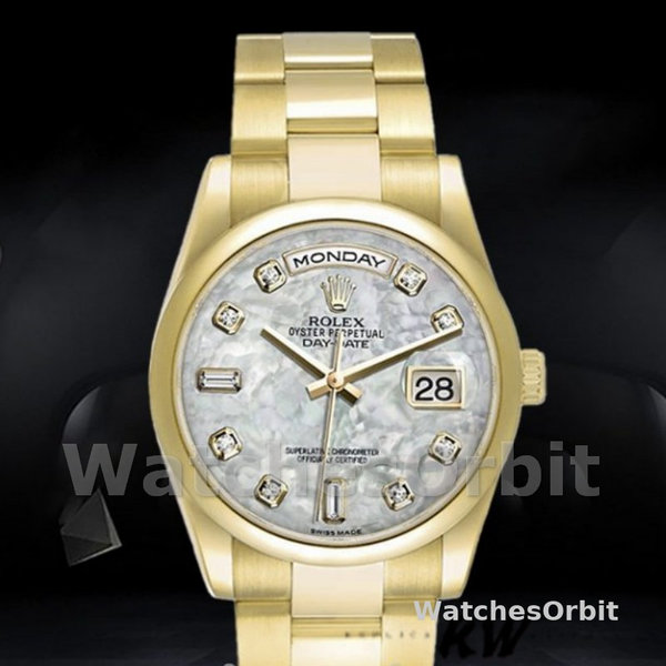 Replique Rolex Day-Date 36mm Unisex-118208-Mother of Pearl-Diamond Dial MOP