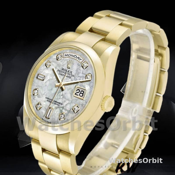 Replique Rolex Day-Date 36mm Unisex-118208-Mother of Pearl-Diamond Dial MOP