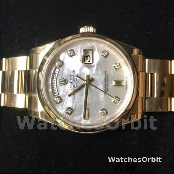 Replique Rolex Day-Date 36mm Unisex-118208-Mother of Pearl-Diamond Dial MOP