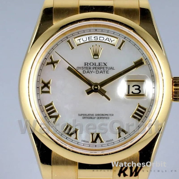 Replique Rolex Day-Date 36mm Unisex-118208-Mother of Pearl-Cadran à chiffres romains MOP