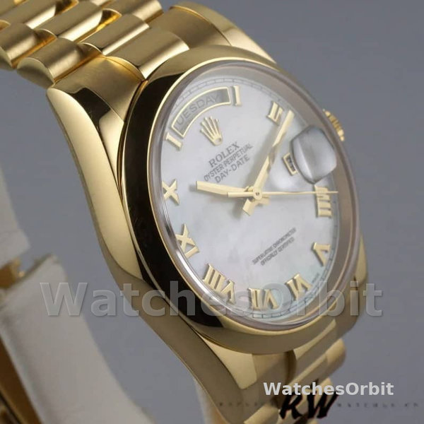 Replique Rolex Day-Date 36mm Unisex-118208-Mother of Pearl-Cadran à chiffres romains MOP