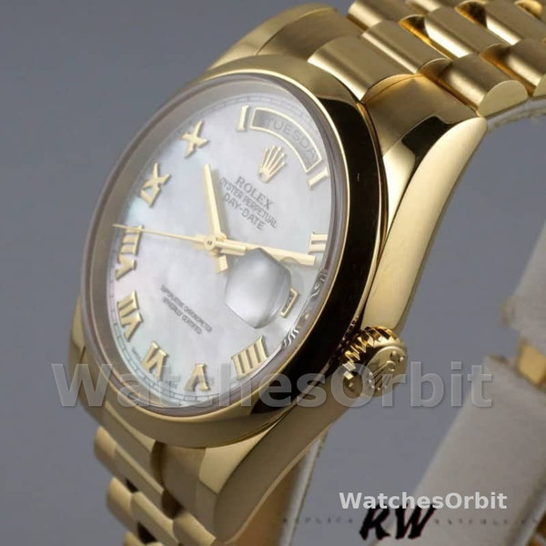 Replique Rolex Day-Date 36mm Unisex-118208-Mother of Pearl-Cadran à chiffres romains MOP