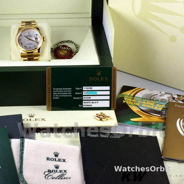 Replique Rolex Day-Date 36mm Unisex-118208-Mother of Pearl-Cadran à chiffres romains MOP