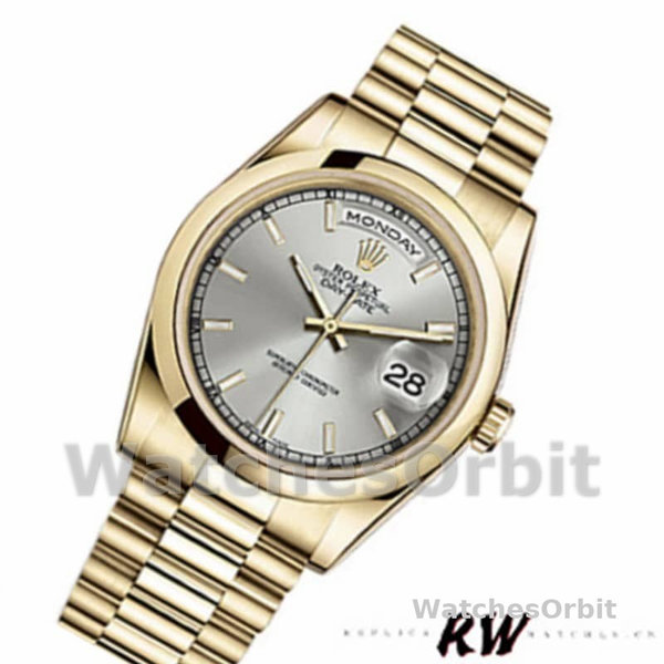 Replique Rolex Day-Date 36mm Unisex-118208-Cadran argenté-Nucléaire argenté