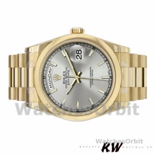 Replique Rolex Day-Date 36mm Unisex-118208-Cadran argenté-Nucléaire argenté