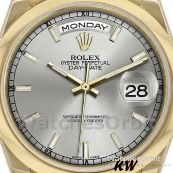 Replique Rolex Day-Date 36mm Unisex-118208-Cadran argenté-Nucléaire argenté