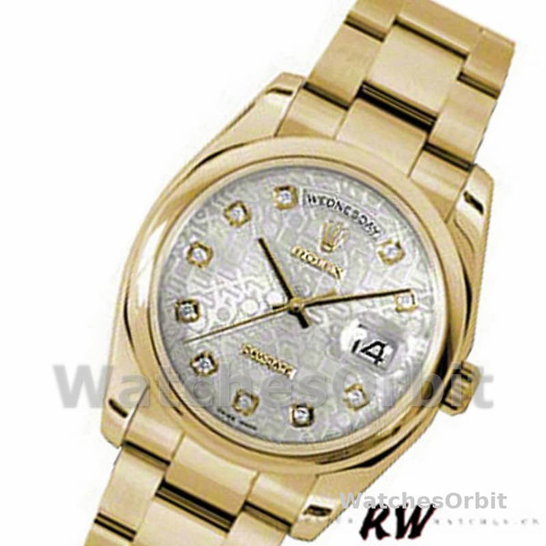 Replique Rolex Day-Date 36mm Unisex-118208-Silver Diamond Jubilee Dial Silver