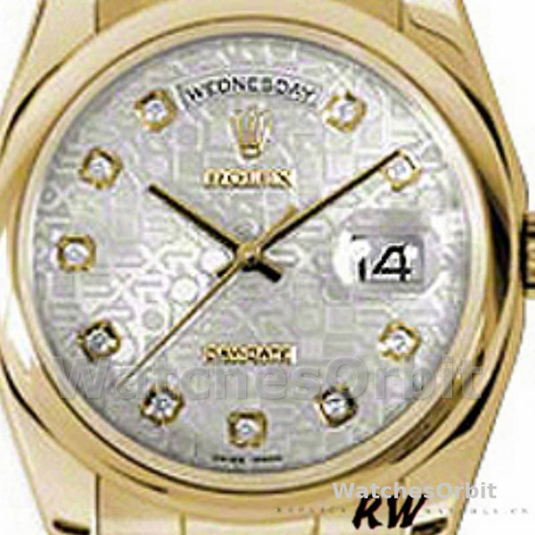 Replique Rolex Day-Date 36mm Unisex-118208-Argent Cadran Jubilé Diamant-Or jaune Argent