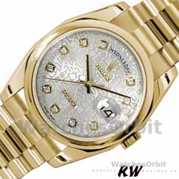 Replique Rolex Day-Date 36mm Unisex-118208-Argent Cadran Jubilé Diamant-Or jaune Argent