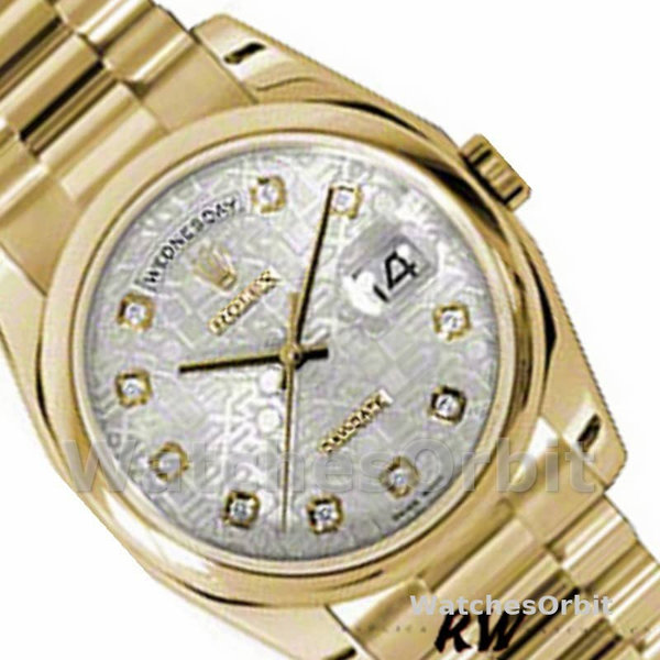 Replique Rolex Day-Date 36mm Unisex-118208-Argent Cadran Jubilé Diamant-Or jaune Argent
