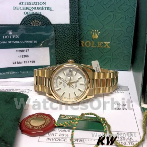 Replique Rolex Day-Date 36mm Unisex-118208-White Dial White unisexe