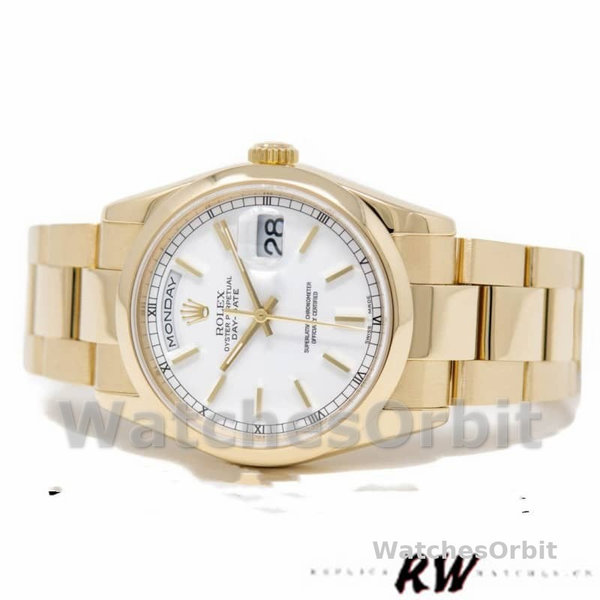 Replique Rolex Day-Date 36mm Unisex-118208-Cadran blanc-Or jaune Blanc