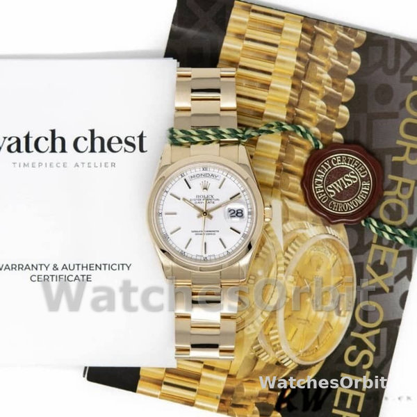 Replique Rolex Day-Date 36mm Unisex-118208-Cadran blanc-Or jaune Blanc