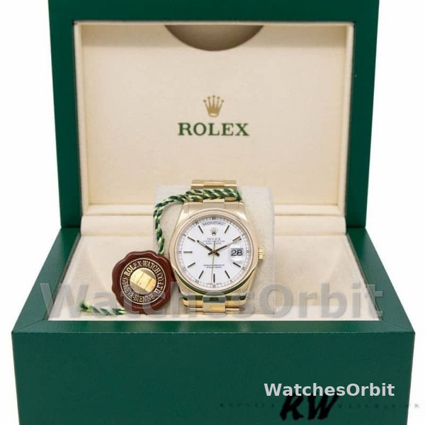 Replique Rolex Day-Date 36mm Unisex-118208-Cadran blanc-Or jaune Blanc