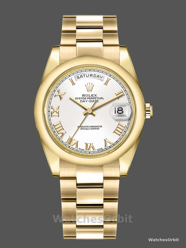 Rolex Day-Date 118208 White Roman Dial Roman Numerals 36mm Unisex Replica Watch