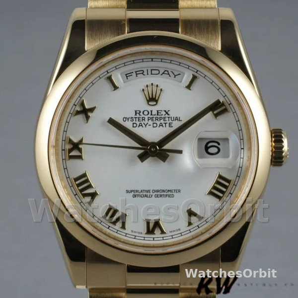 Replique Rolex Day-Date 36mm Unisex-118208-White Roman Dial-Roman Numerals White (Unisexe)