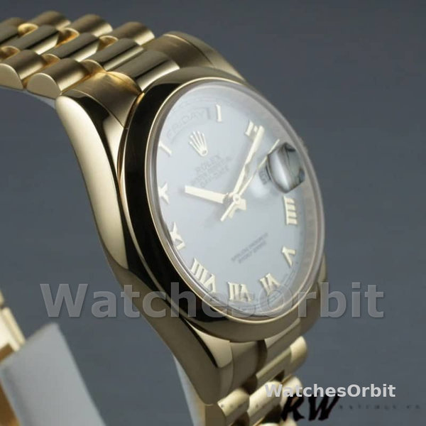 Replique Rolex Day-Date 36mm Unisex-118208-White Roman Dial-Roman Numerals White (Unisexe)