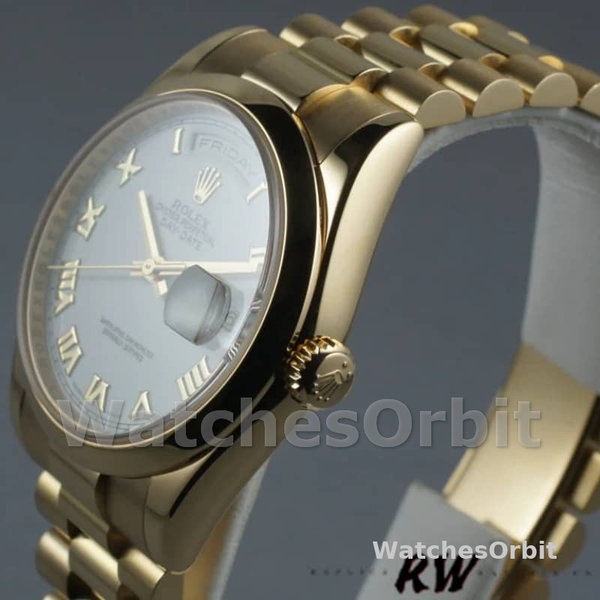 Replique Rolex Day-Date 36mm Unisex-118208-White Roman Dial-Roman Numerals White (Unisexe)