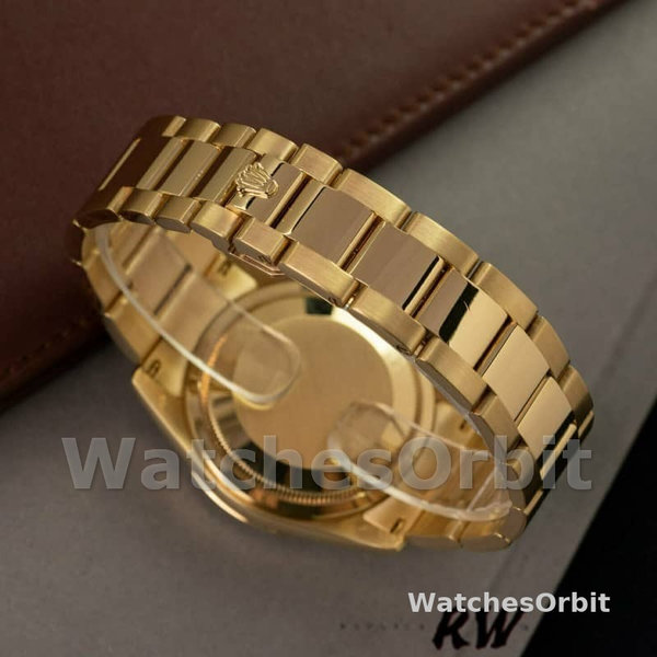 Replique Rolex Day-Date 36mm Unisex-118208-or jaune-numéro arabe-vague-cadran champagne Champagne