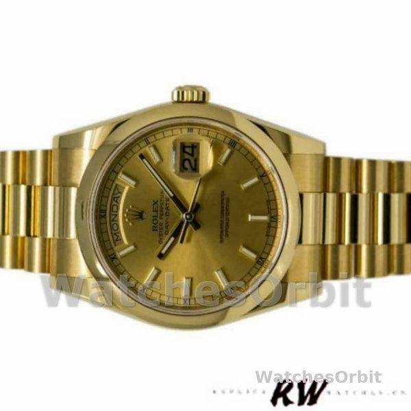 Replique Rolex Day-Date 36mm Unisex-118208-Or jaune Cadran champagne Champagne