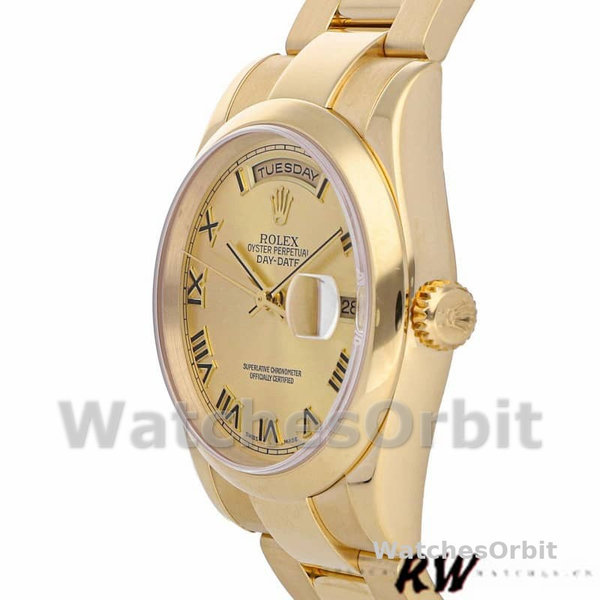 Replique Rolex Day-Date 36mm Unisex-118208-Or jaune Cadran Champagne-Numéros romains Champagne