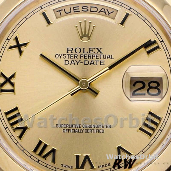 Replique Rolex Day-Date 36mm Unisex-118208-Or jaune Cadran Champagne-Numéros romains Champagne