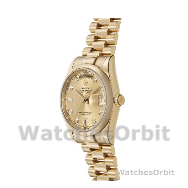 Replique Rolex Day-Date 36mm Unisex-118208-Or jaune-Champagne Cadran diamant Champagne
